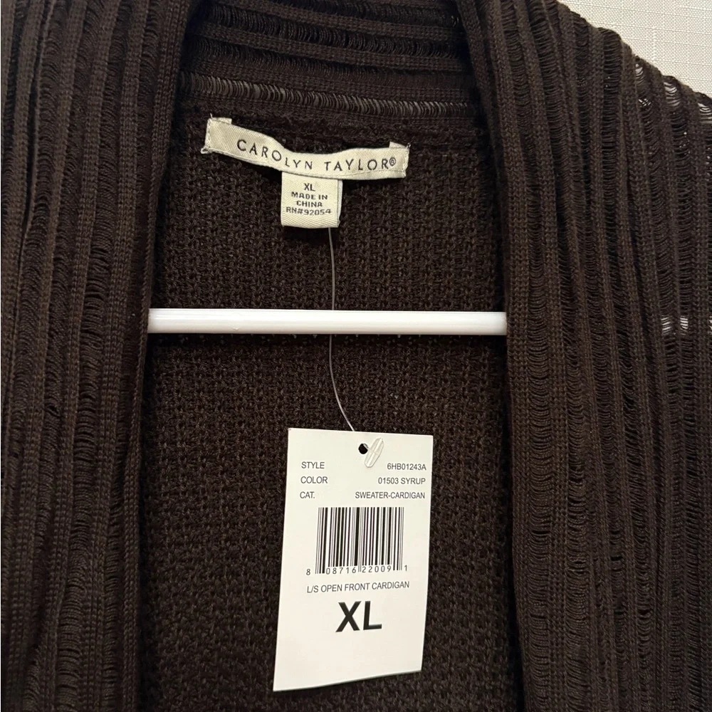 Carolyn Taylor Brown Cardigan Sweater Lightweight Knit - Picture 3 of 9